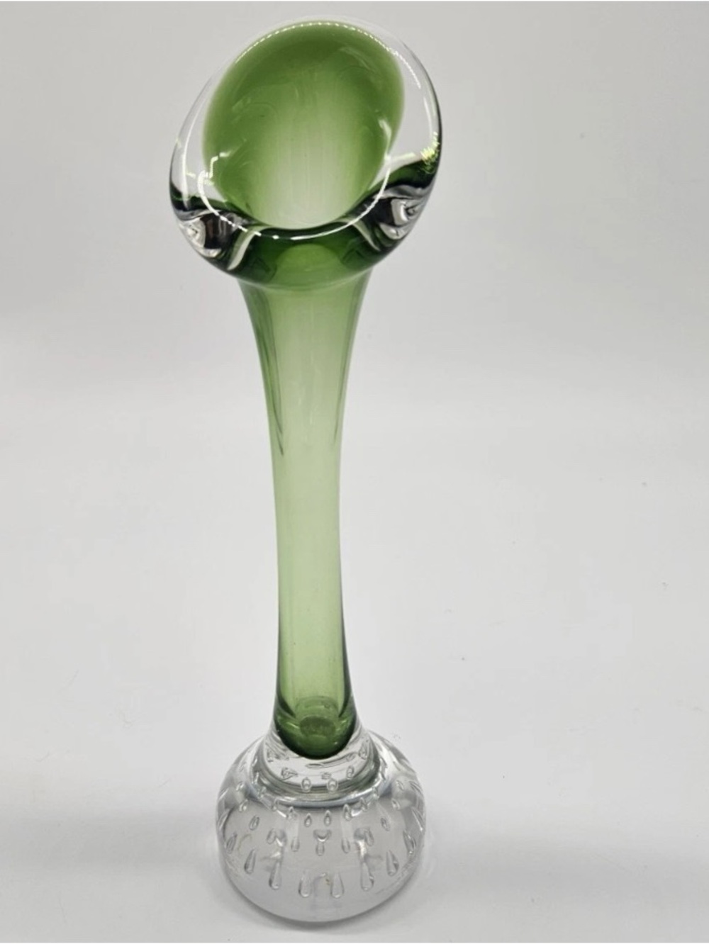 vintage mid-century Åseda Glasbruk green glass Jack-in-the-Pulpit bud vase